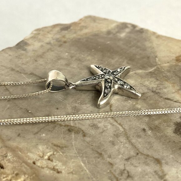 Sterling Silver 925 Starfish Seastar Cubic Zirconia Pendant Necklace 18" Chain - Picture 6 of 16